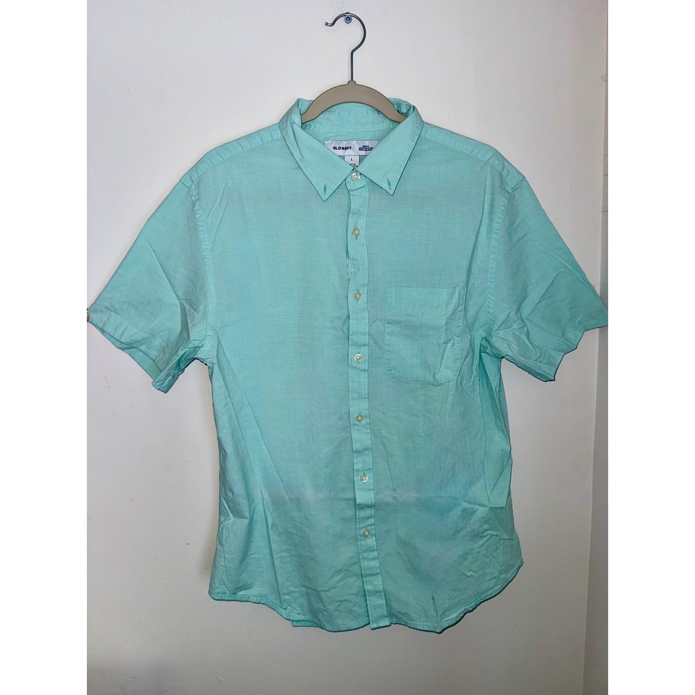 Old Navy Mens Slim Fit Built-In Flex Short Sleeve Button Down Shirt Mint Green L